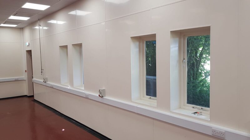 cream hygienic pvc wall cladding around windows